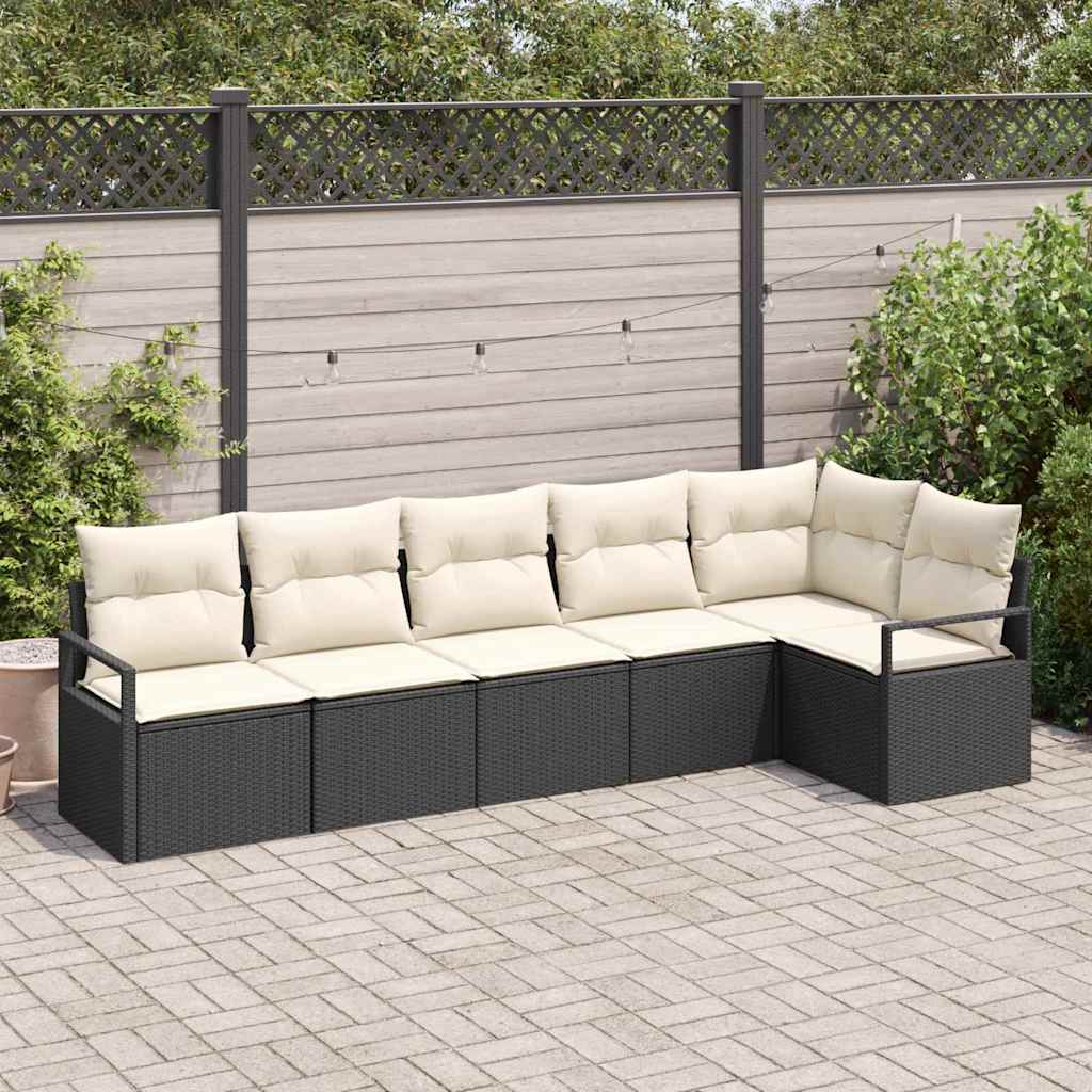 Garten-Sofa-Set mit Kissen mit Speicher 6 pcs Schwarz und Creme